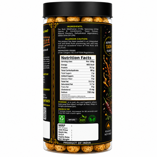 Tadka flavour roasted makhana - warm desi masala air roasted lotus seeds snack