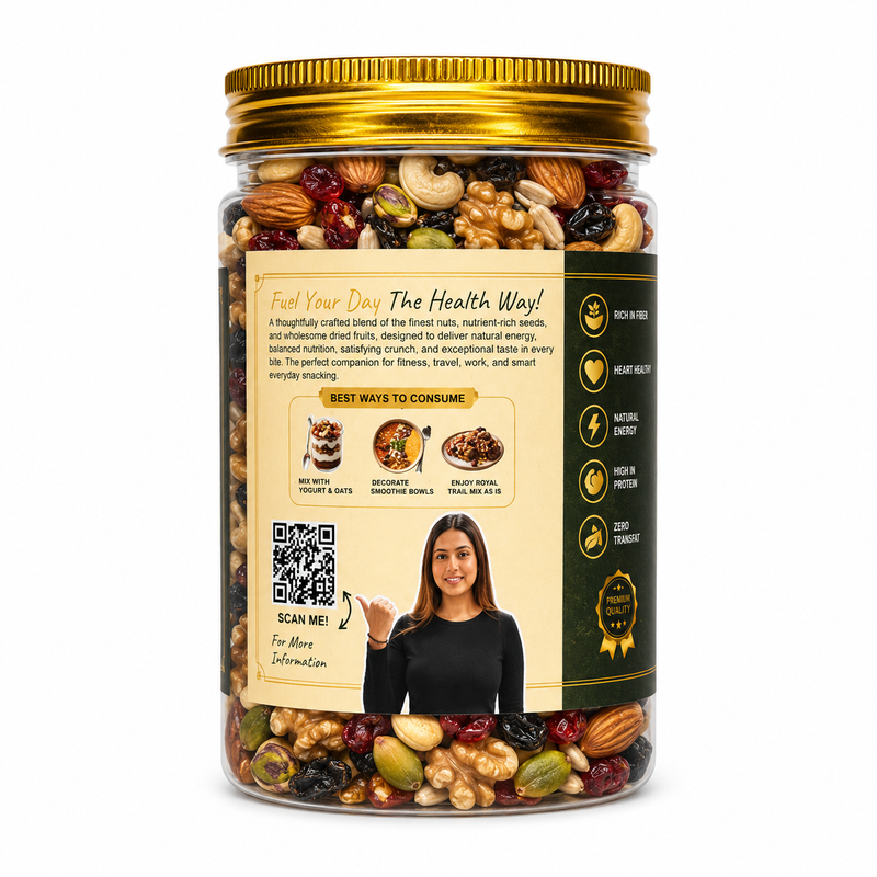 Royal Trail Mix pack sizes 250g 500g - balanced energy snack mix