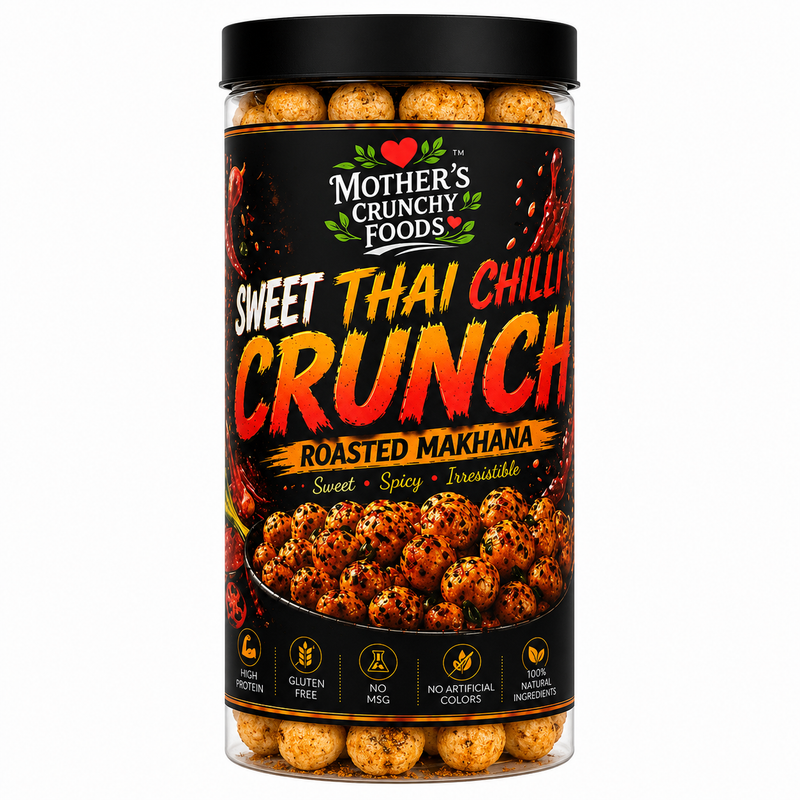 Sweet Thai Chilli Crunch Roasted Makhana jar - sweet spicy fusion fox nuts phool makhana by Mother's Crunchy Foods