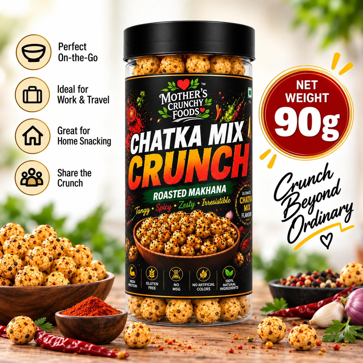 Mother's Crunchy Foods chatka mix roasted makhana lifestyle scene 4