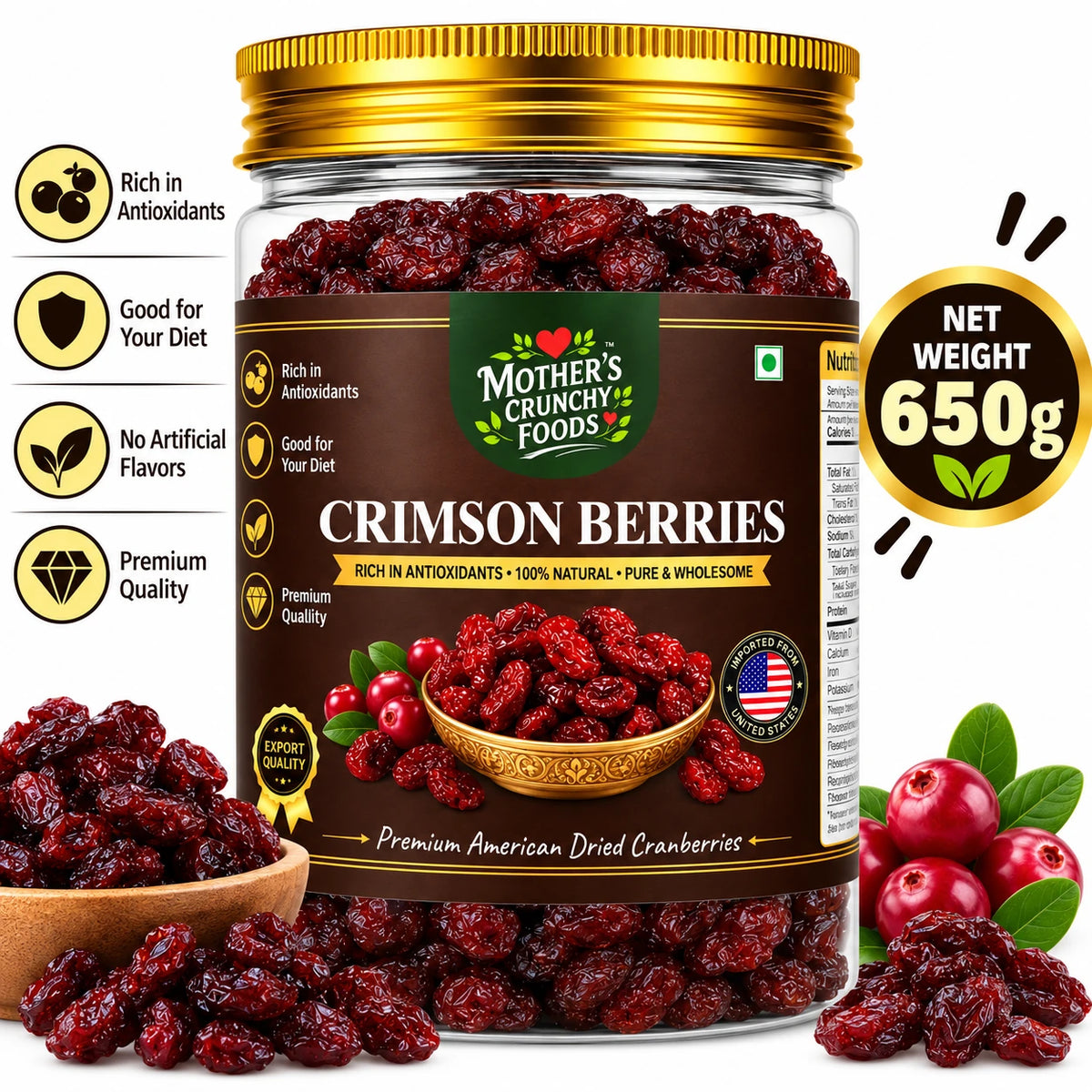 Mother's Crunchy Foods crimson berries net weight 650g lifestyle