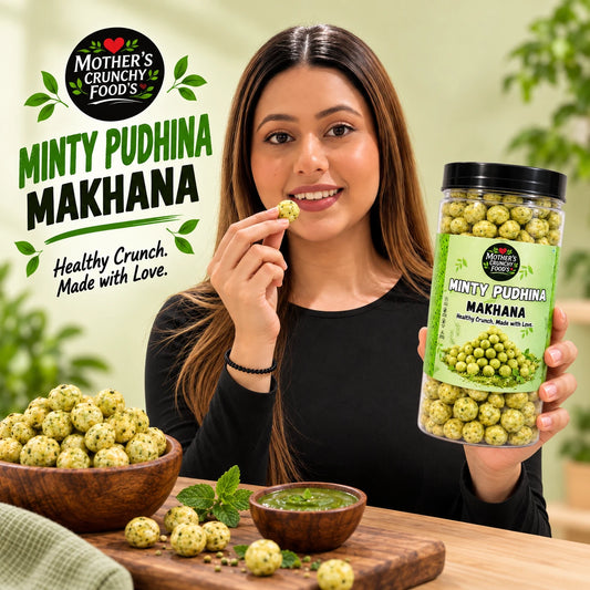 Mother's Crunchy Foods minty pudhina roasted makhana lifestyle model eating