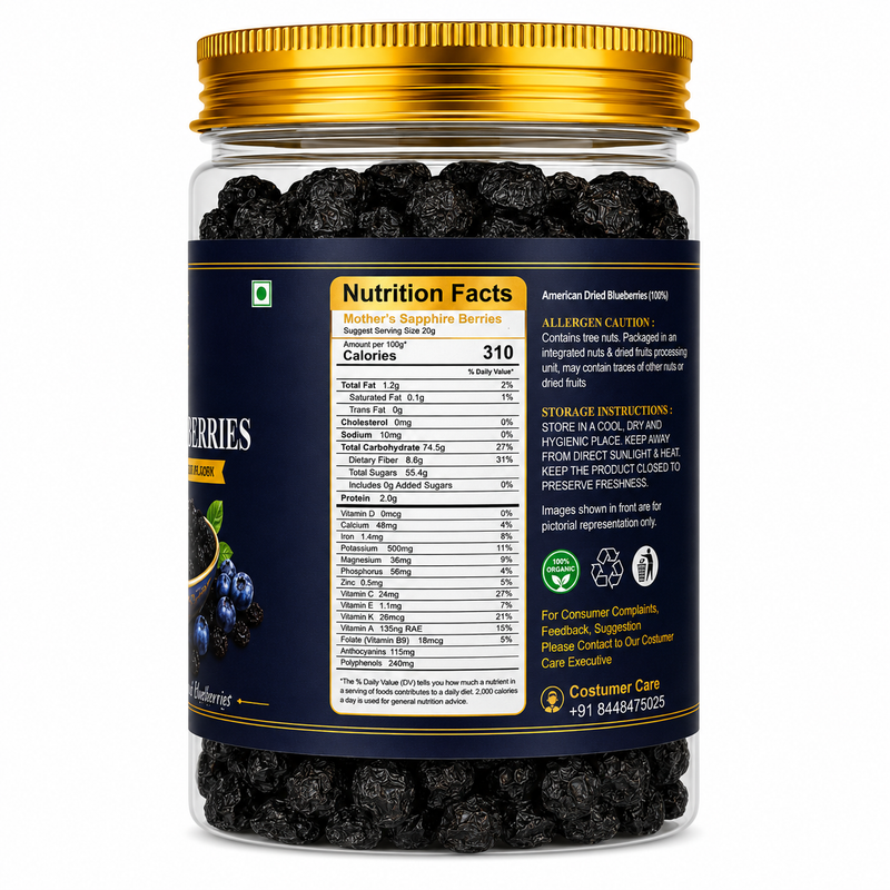 Dried blueberries - American origin whole dried berries in resealable jar