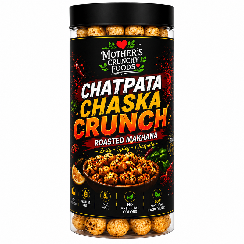 Chatpata Chaska Crunch Roasted Makhana jar - tangy chaska masala fox nuts phool makhana by Mother's Crunchy Foods