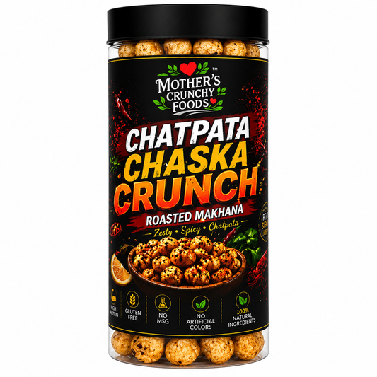 Chatpata Chaska Crunch Roasted Makhana jar - tangy chaska masala fox nuts phool makhana by Mother's Crunchy Foods