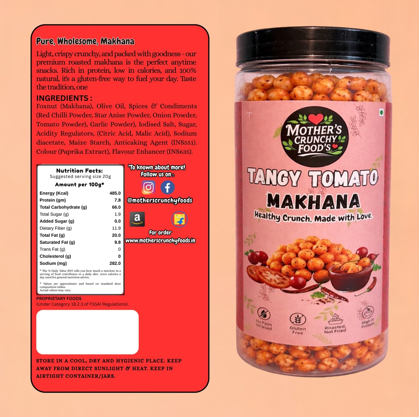 Tangy Tomato Flavoured Roasted Foxnuts – 150g