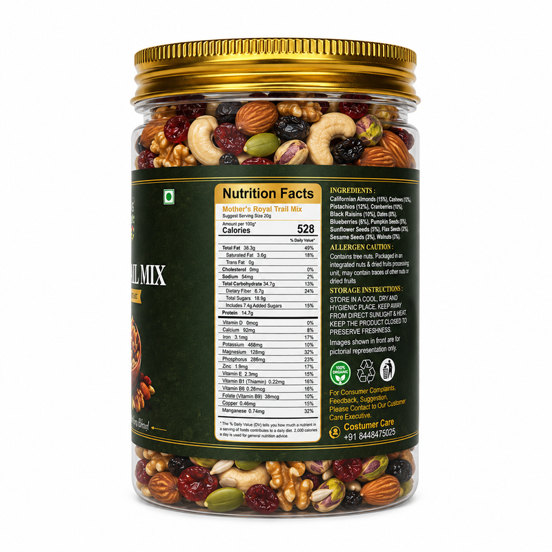 Complete trail mix with almonds cashews raisins cranberries pumpkin sunflower seeds