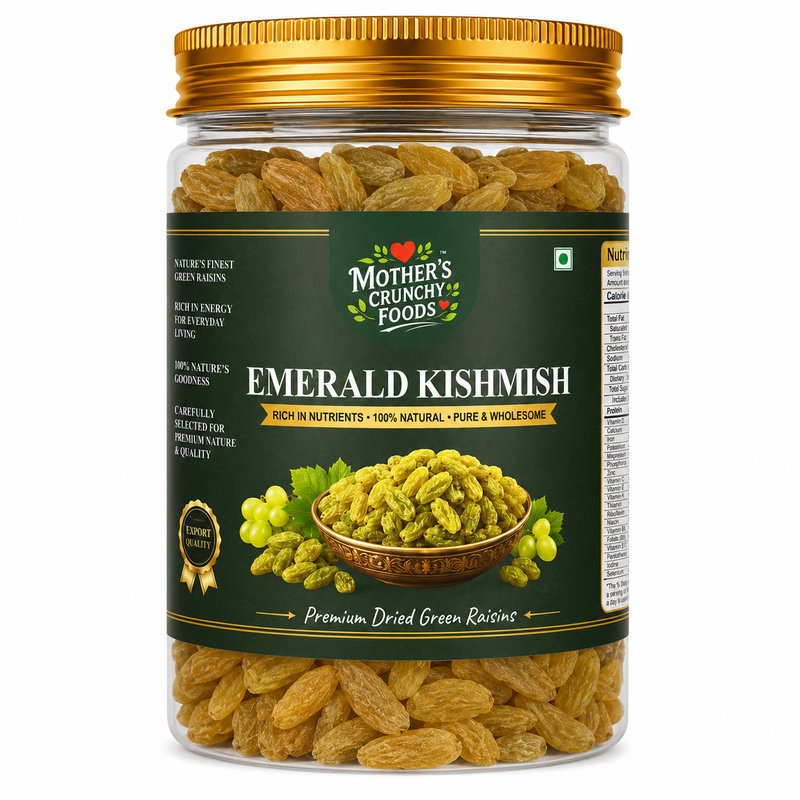 Emerald Kishmish jar - long seedless green raisins by Mother's Crunchy Foods