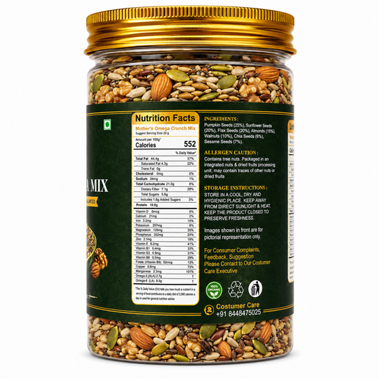 Walnut almond mix with pumpkin sunflower flax chia seeds in resealable jar