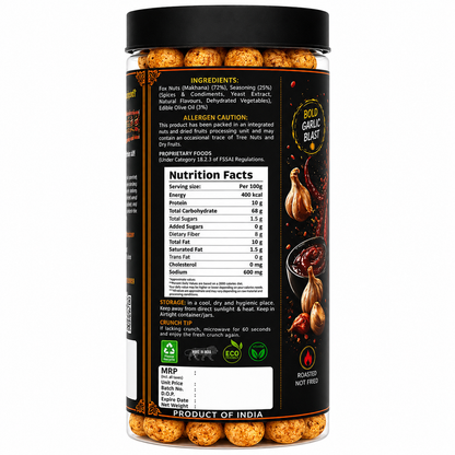 Spicy garlic roasted makhana - bold aromatic air roasted lotus seeds snack