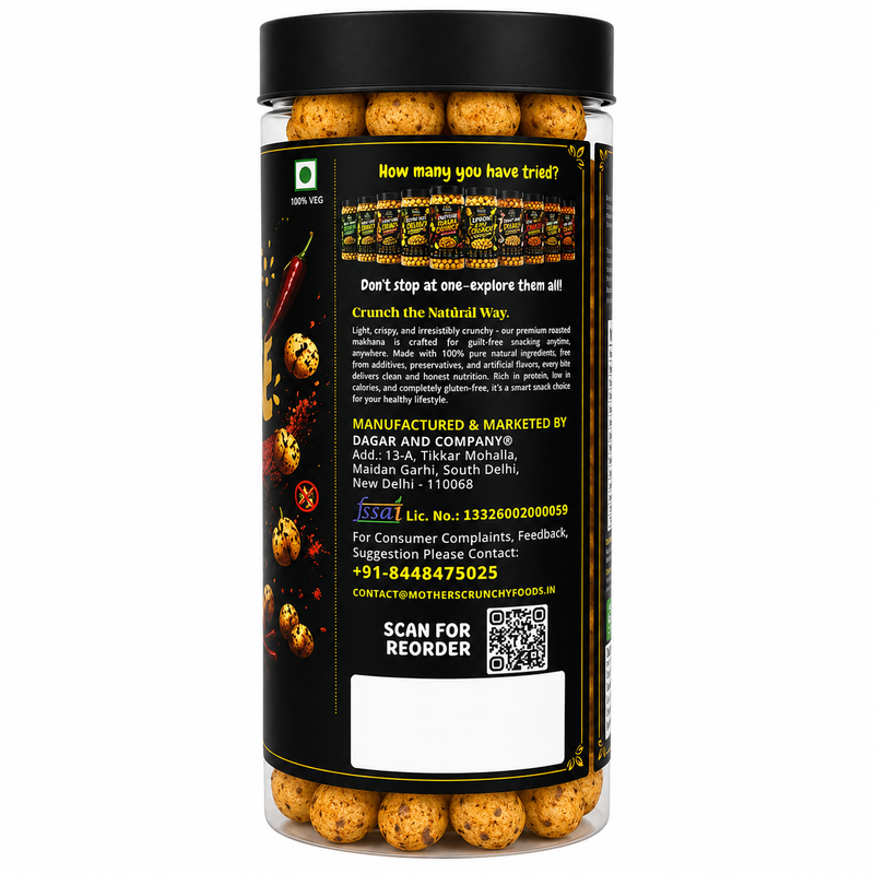 Noodle masala Crunch Makhana ready to eat jar pack - tiffin and after school fox nut snack
