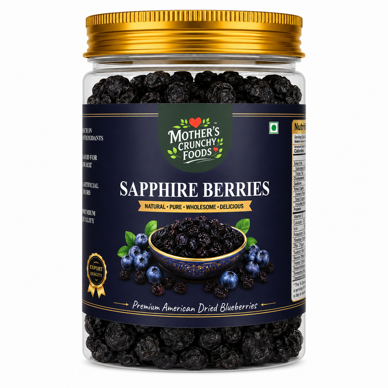 Sapphire Berries jar - whole dried blueberries by Mother's Crunchy Foods