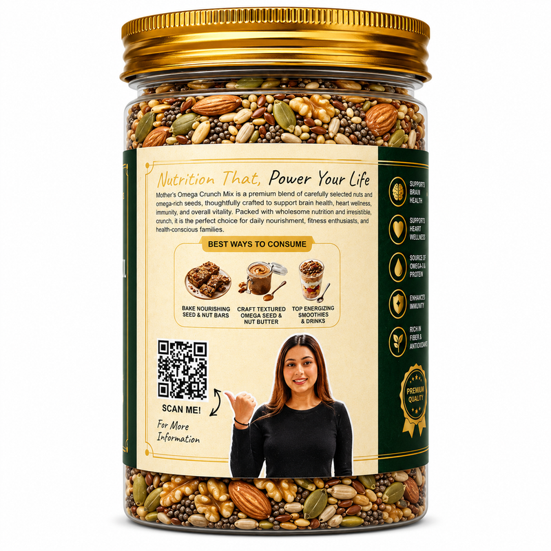 Omega Crunch Mix pack sizes 250g 500g - wholesome nut seed mix