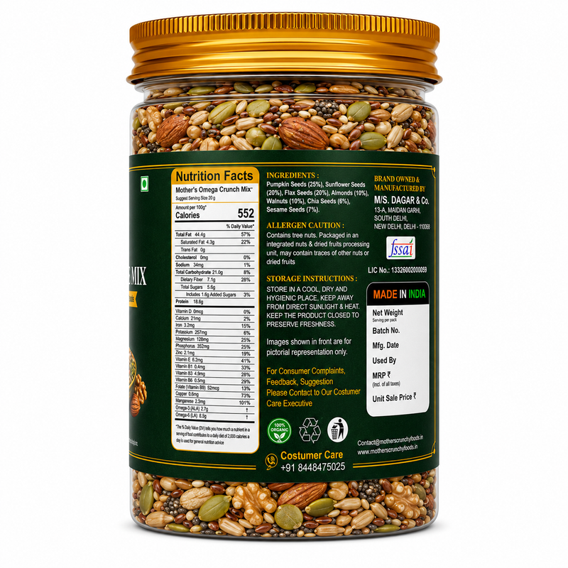 Omega crunch mix as breakfast oats porridge and smoothie bowl topping