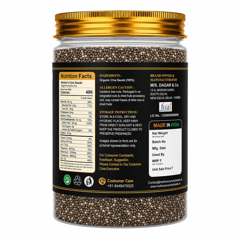 Chia seeds for yogurt salads and breakfast bowls - edible seeds jar