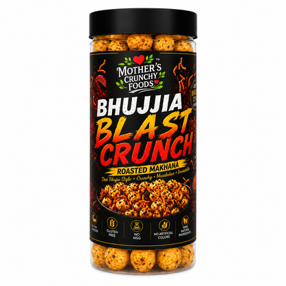 Bhujjia Blast Crunch Roasted Makhana jar - desi bhujia masala fox nuts phool makhana by Mother's Crunchy Foods