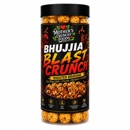 Bhujjia Blast Crunch Roasted Makhana jar - desi bhujia masala fox nuts phool makhana by Mother's Crunchy Foods