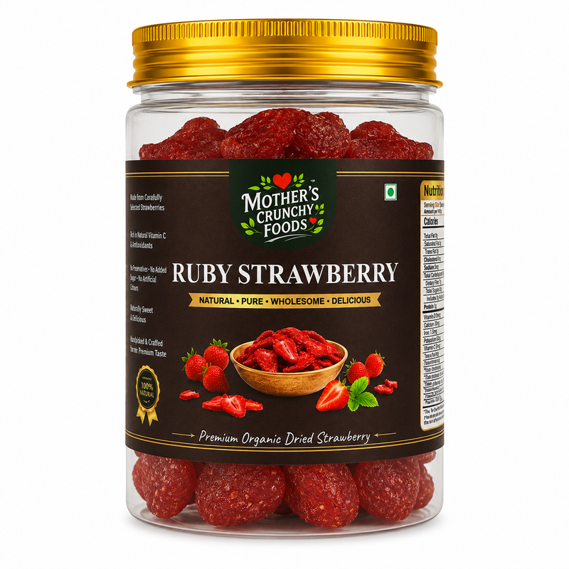 Ruby Strawberry jar - dried strawberries chewy fruit snack by Mother's Crunchy Foods