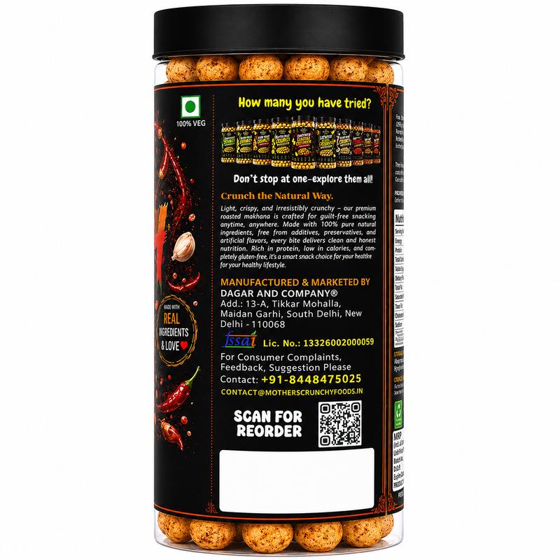 Spicy Garlic Crunch Makhana ready to eat jar pack - party fox nut snack and soup topping