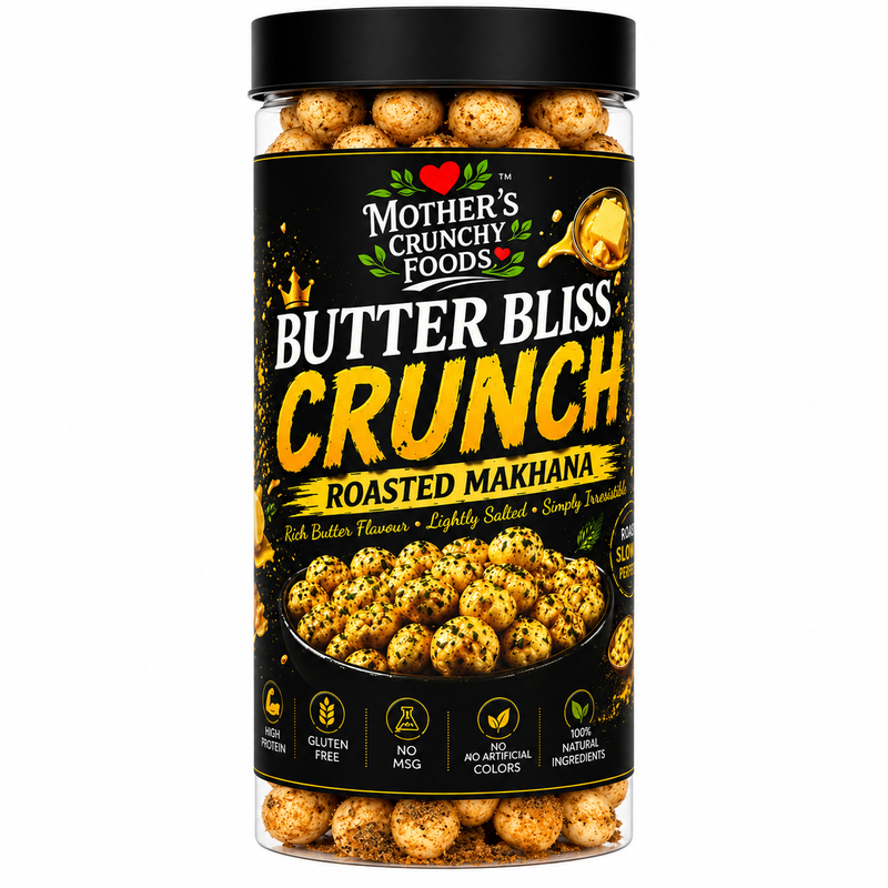 Butter Bliss Crunch Roasted Makhana jar - butter flavour fox nuts phool makhana by Mother's Crunchy Foods