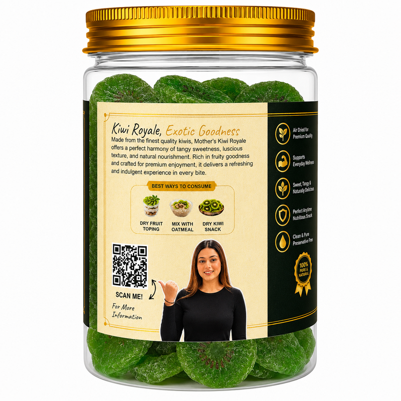 Kiwi Royale pack sizes 150g 250g 500g - dried tropical fruit snack