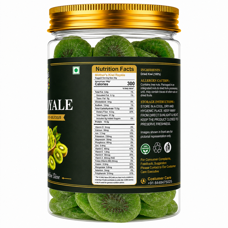 Round dried kiwi slices - green kiwi with seed ring in resealable jar