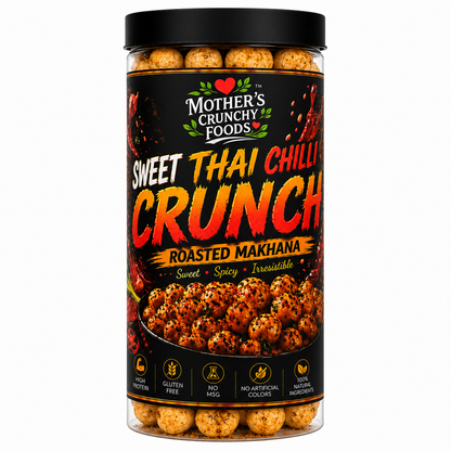 Sweet Thai Chilli Crunch Roasted Makhana jar - sweet spicy fusion fox nuts phool makhana by Mother's Crunchy Foods