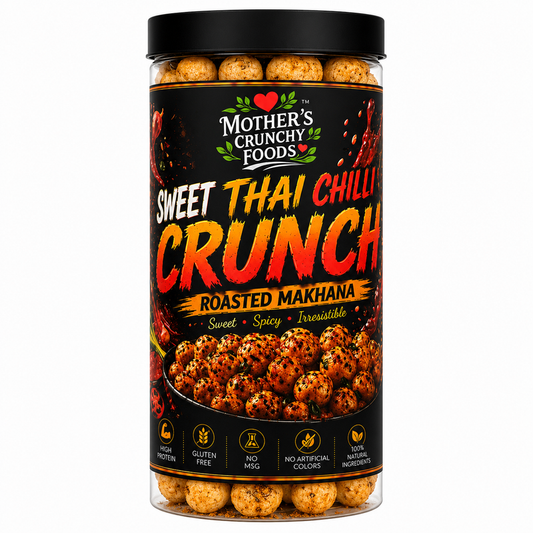 Sweet Thai Chilli Crunch Roasted Makhana jar - sweet spicy fusion fox nuts phool makhana by Mother's Crunchy Foods