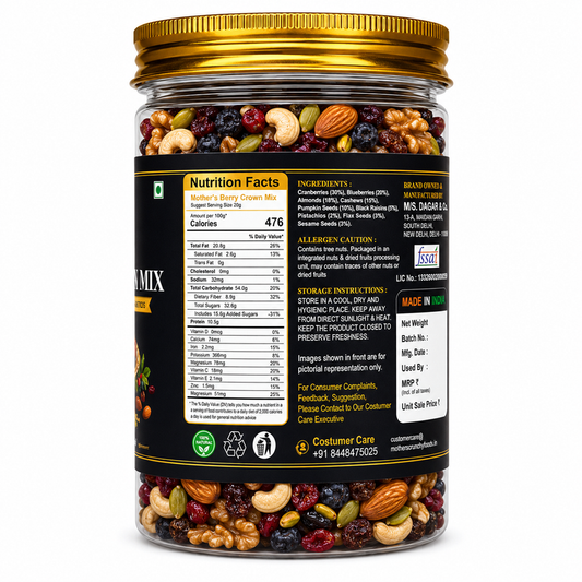 Dried berry mix with cranberries blueberries strawberries raisins in resealable jar