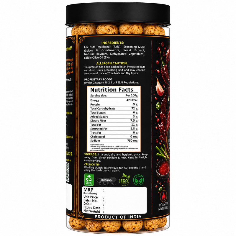 Sweet Thai chilli roasted makhana - fusion flavour air roasted lotus seeds snack