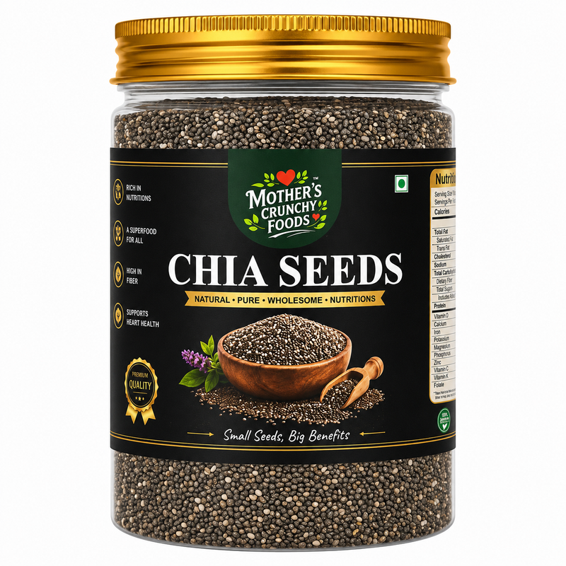Chia Seeds jar - raw chia seeds for smoothies and overnight oats by Mother's Crunchy Foods