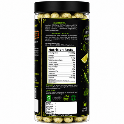 Green chilli roasted makhana - spicy air roasted lotus seeds snack