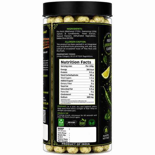 Green chilli roasted makhana - spicy air roasted lotus seeds snack