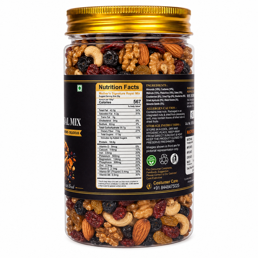 Assorted dry fruit mix with almonds cashews raisins apricots figs in resealable jar