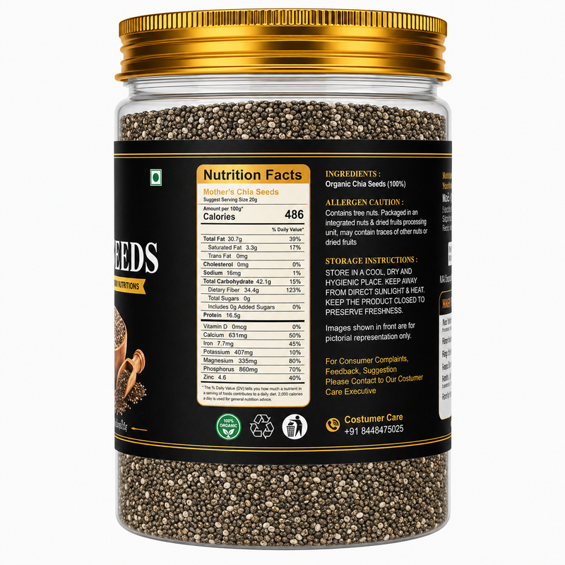 Raw chia seeds - black chia seeds for chia pudding and detox water