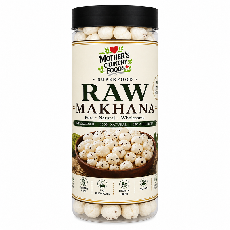 Raw Makhana 90g jar - plain phool makhana fox nuts lotus seeds by Mother's Crunchy Foods