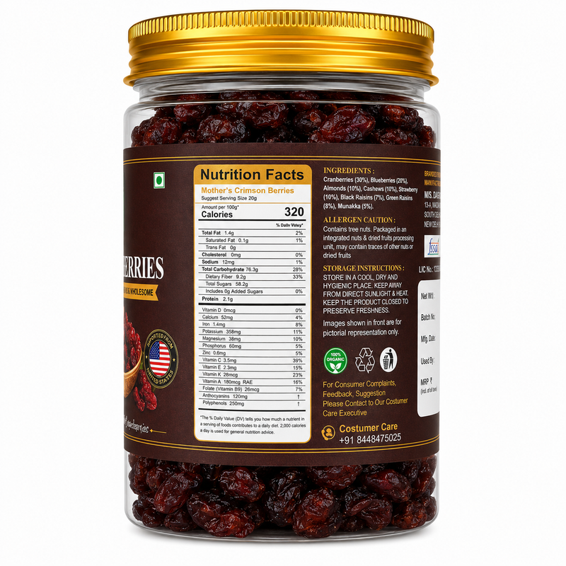 Dried cranberries - ruby red American cranberry dry fruit in resealable jar