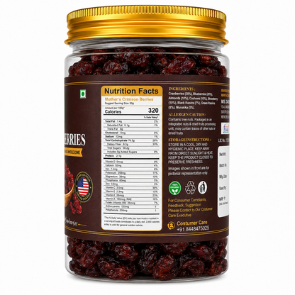 Dried cranberries - ruby red American cranberry dry fruit in resealable jar