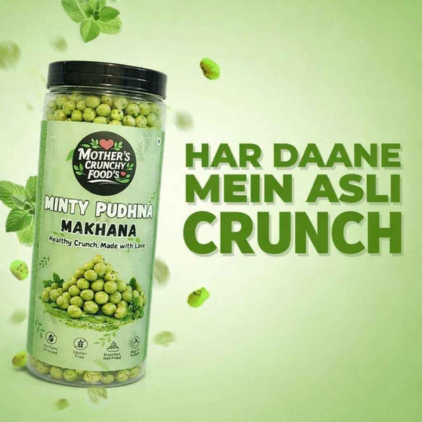 Minty Pudhina Roasted Makhana (Fox Nuts) | Refreshing Crunchy Healthy Snack | Low Fat, High Fiber | Gluten Free | Premium Foxnut | Evening Snack | Mother's Crunchy Foods 60g
