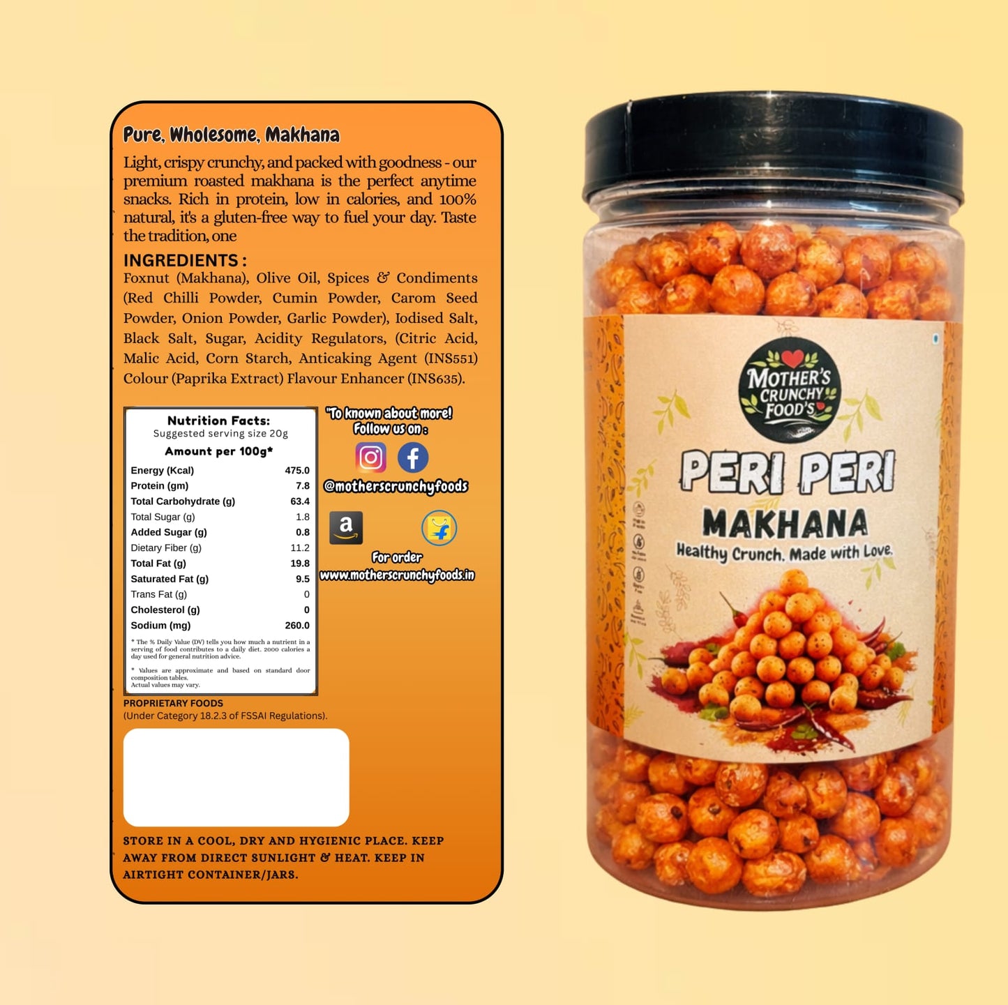 Peri Peri Flavoured Roasted Foxnuts – 70g