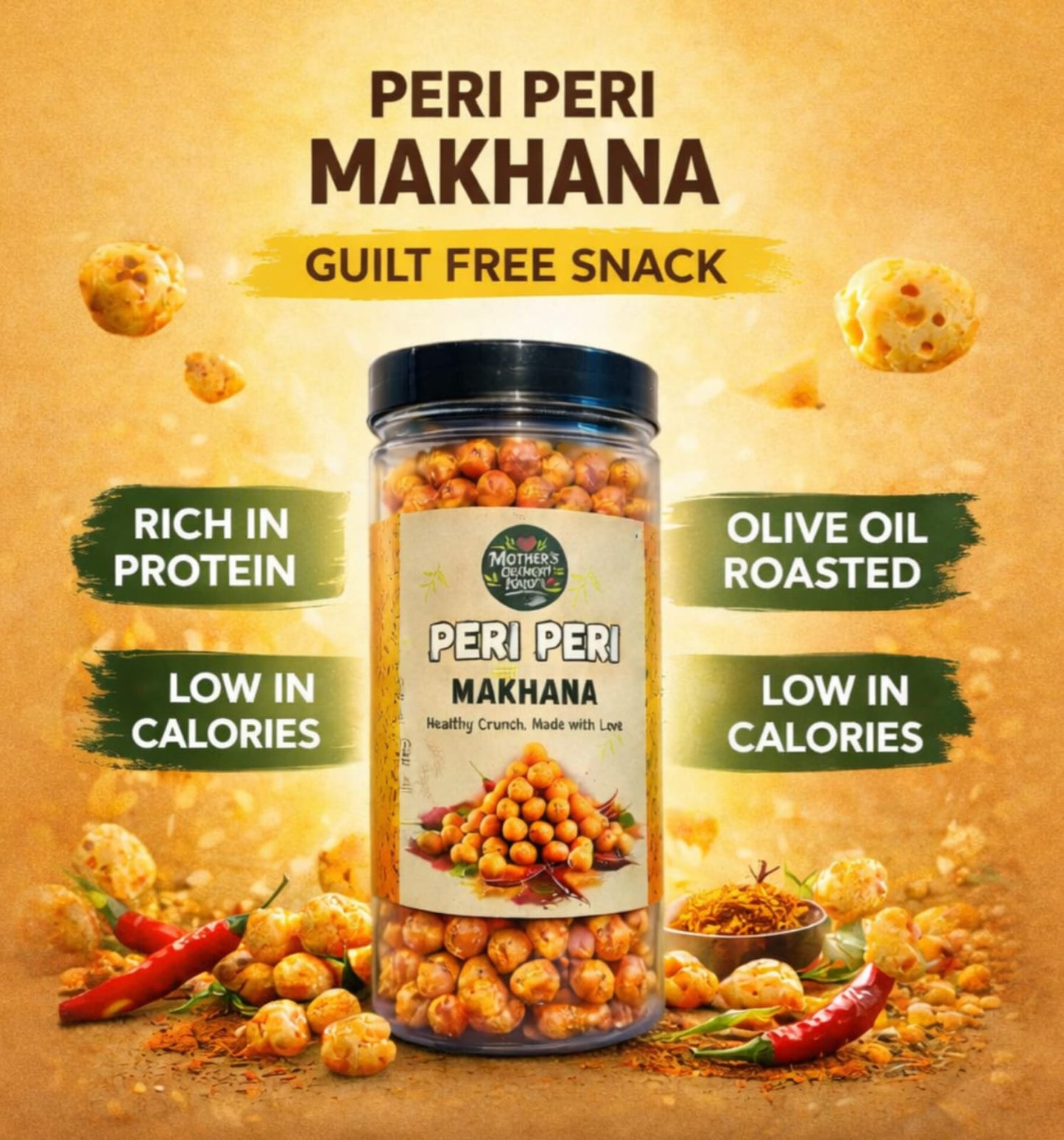 Peri Peri Flavoured Roasted Foxnuts – 150g