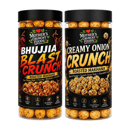 Bhujjia Blast Crunch Makhana + Creamy Onion Crunch Makhana Combo Pack of 2