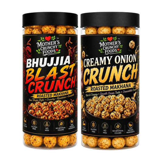Bhujjia Blast Crunch Makhana + Creamy Onion Crunch Makhana Combo Pack of 2