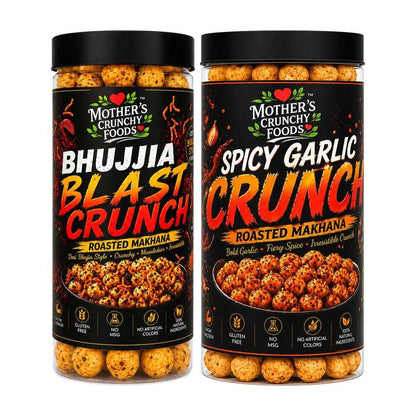 Bhujjia Blast Crunch Makhana + Spicy Garlic Crunch Makhana Combo Pack of 2