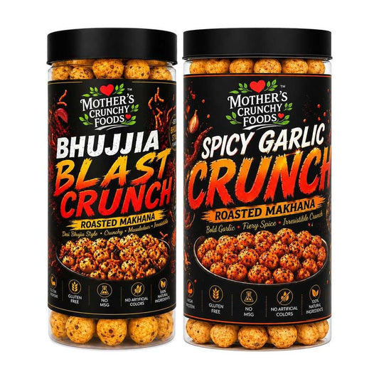 Bhujjia Blast Crunch Makhana + Spicy Garlic Crunch Makhana Combo Pack of 2
