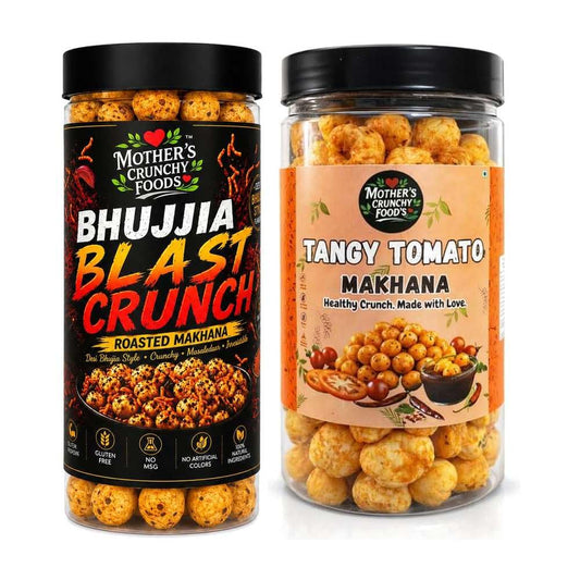 Bhujjia Blast Crunch Makhana + Tangy Tomato Makhana Combo Pack of 2