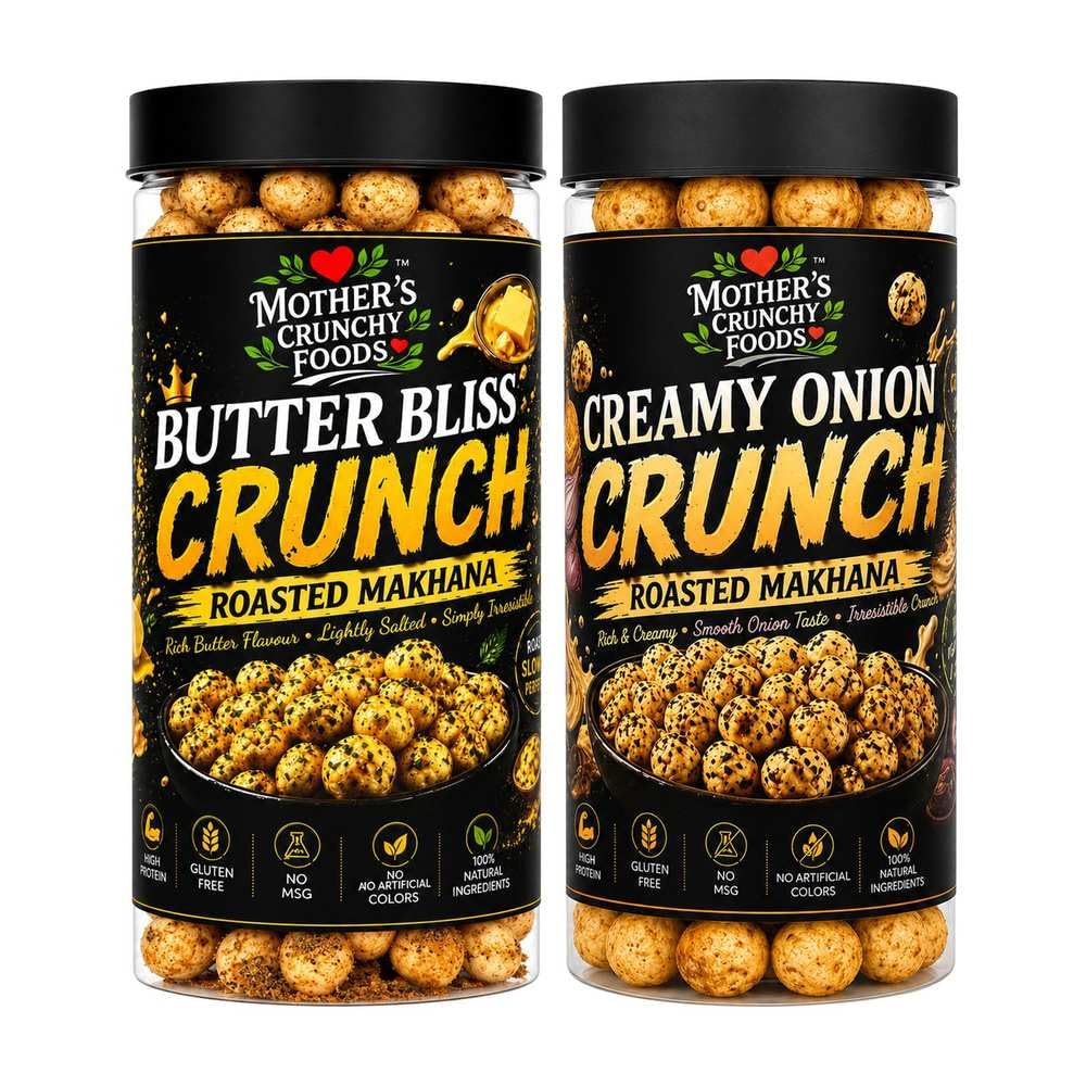 Butter Bliss Crunch Makhana + Creamy Onion Crunch Makhana Combo Pack of 2