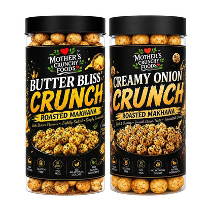 Butter Bliss Crunch Makhana + Creamy Onion Crunch Makhana Combo Pack of 2