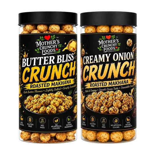 Butter Bliss Crunch Makhana + Creamy Onion Crunch Makhana Combo Pack of 2