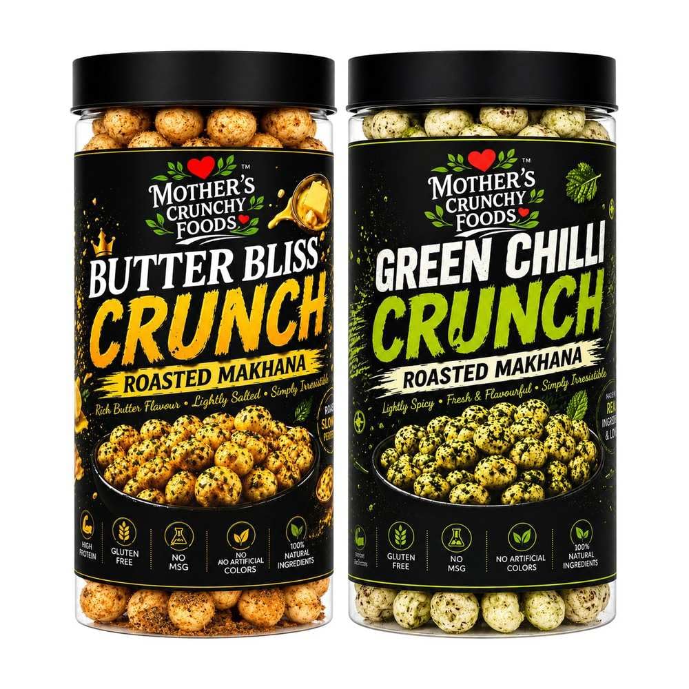 Butter Bliss Crunch Makhana + Green Chilli Crunch Makhana Combo Pack of 2